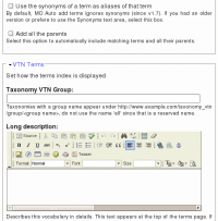 Screenshot of Taxonomy VTN Group setup field. Click to enlarge.