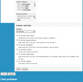 To Do List Views screenshot showing the list of available To Do fields.